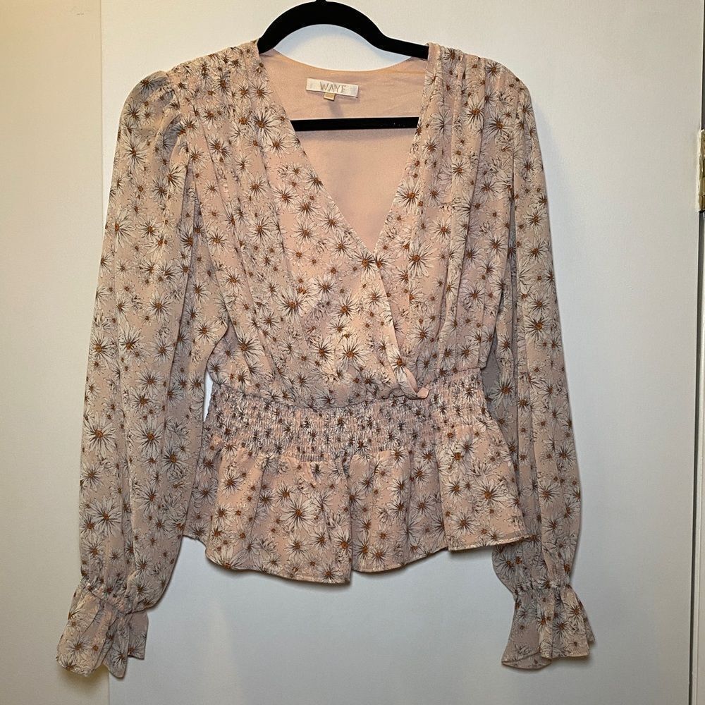 WAYF Misti Surplice Floral Top Pink White Women’s Size XS